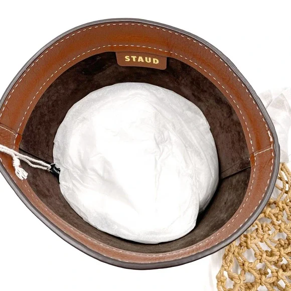 SOLD- Staud Mareau Cage Bucket Bag Brown Leather Tan Rope Net Double Handle - Picture 12 of 12